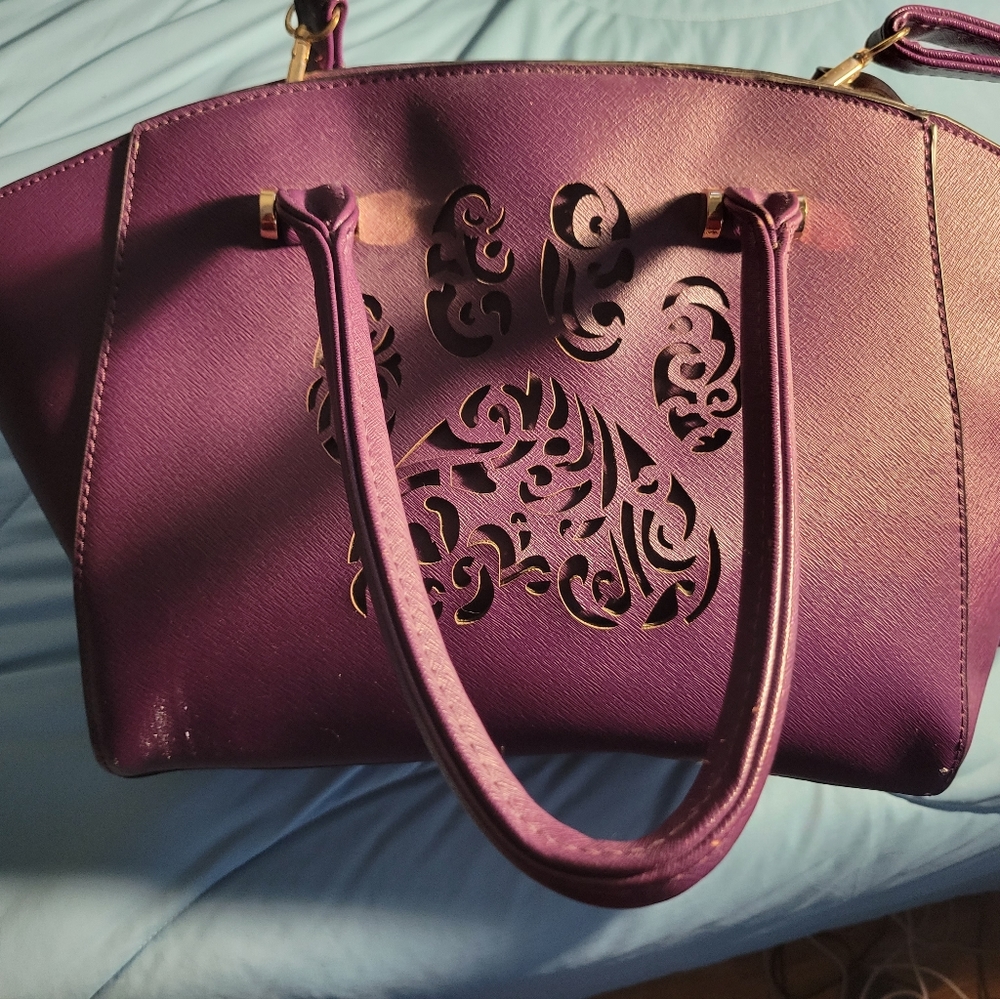 Purple vinyl tote bag